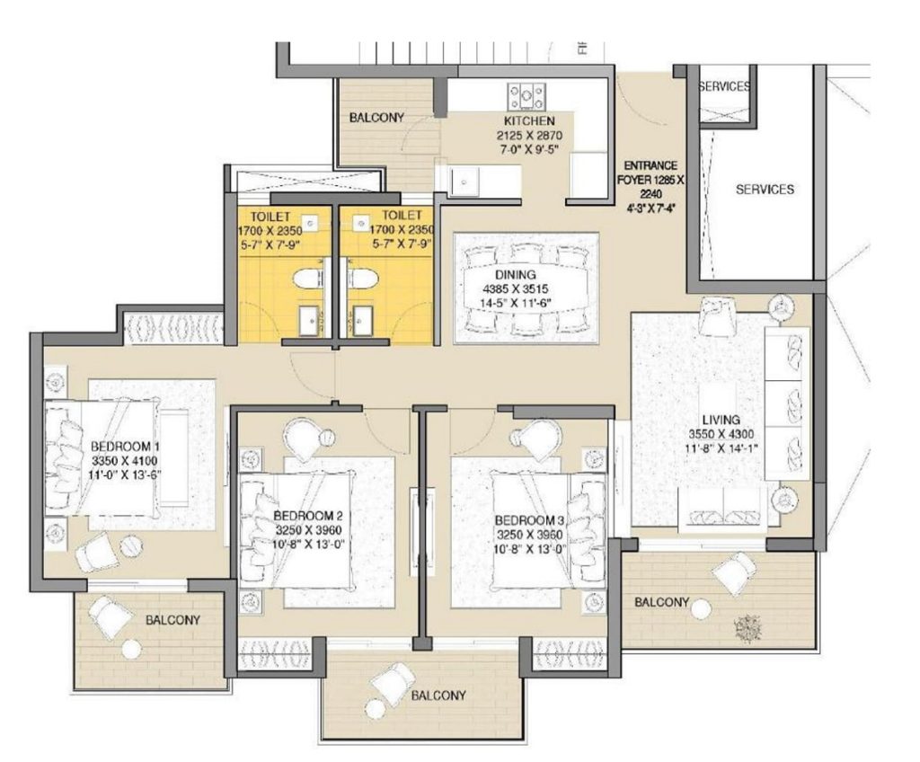 3 bhk 1550 ats grandstand