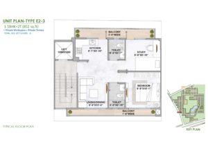m3m soulitude justplancoin floor plan type E2-3 852 Sqft