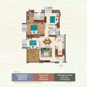 Ashiana Amarah 3BHK+2T - 1000 sqft Carpet