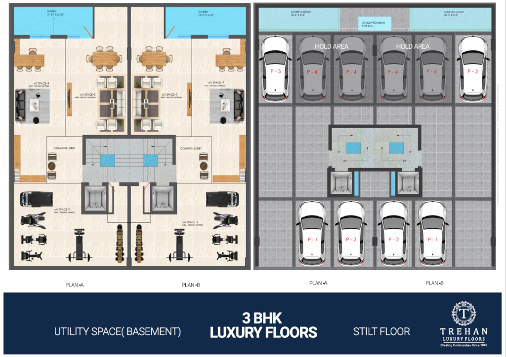 Trehan 71 3BHK Stilt Floor Plan