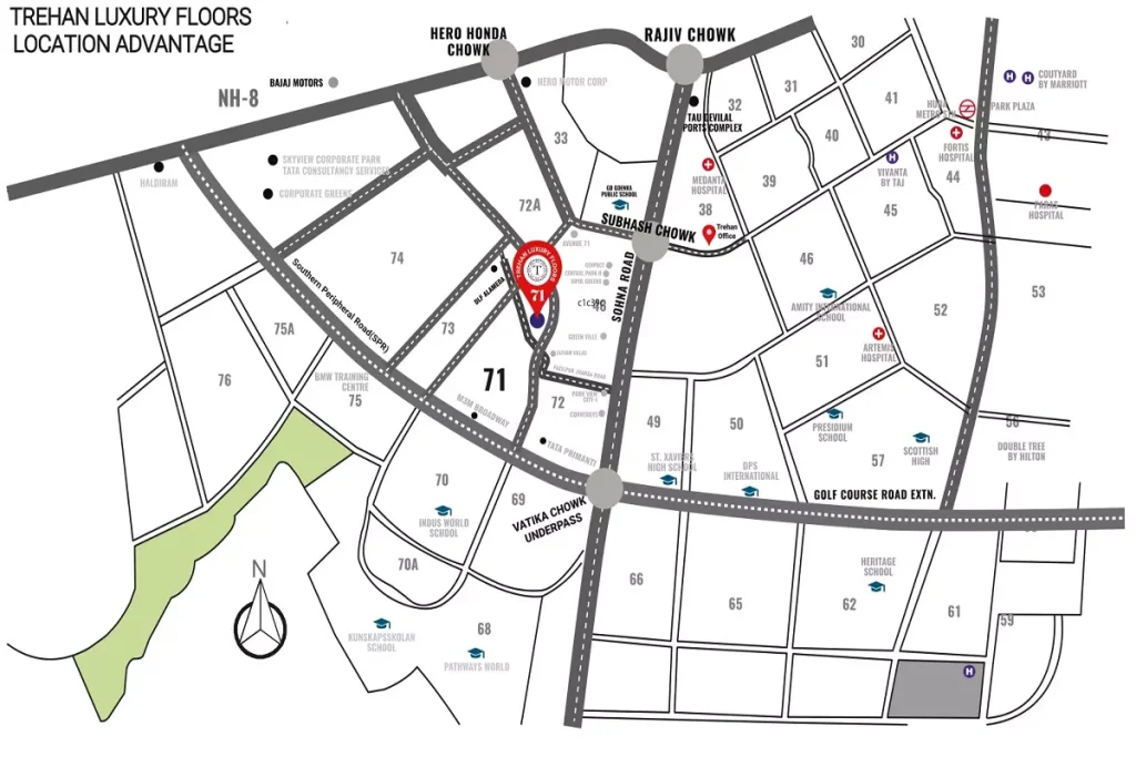 Location map Trehan 71 gurgaon