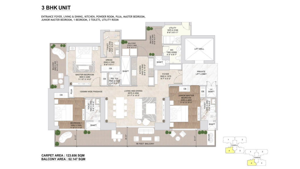 signature twin tower dxp 3bhk-floor-plan