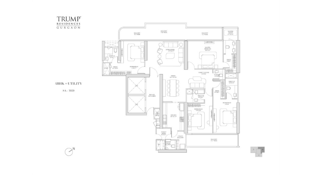 Trump Residences sector 69 Gurgaon floor plan 4 bhk 3929 sqft
