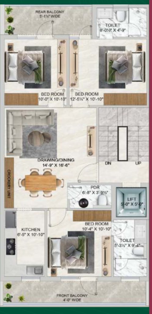 lid green valley homes floor plan type A 3 bhk +3t justplansolution