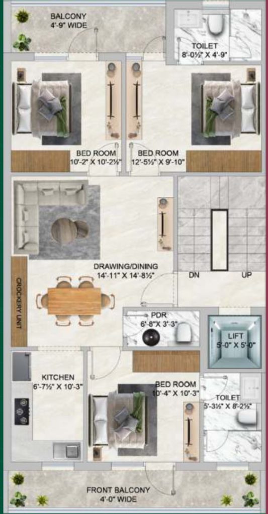 lid green valley homes floor plan type D 3 bhk +3t justplansolution