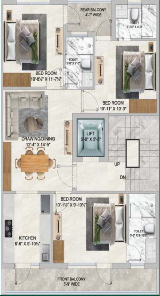 lid green valley homes floor plan type b 3 bhk +3t justplansolution