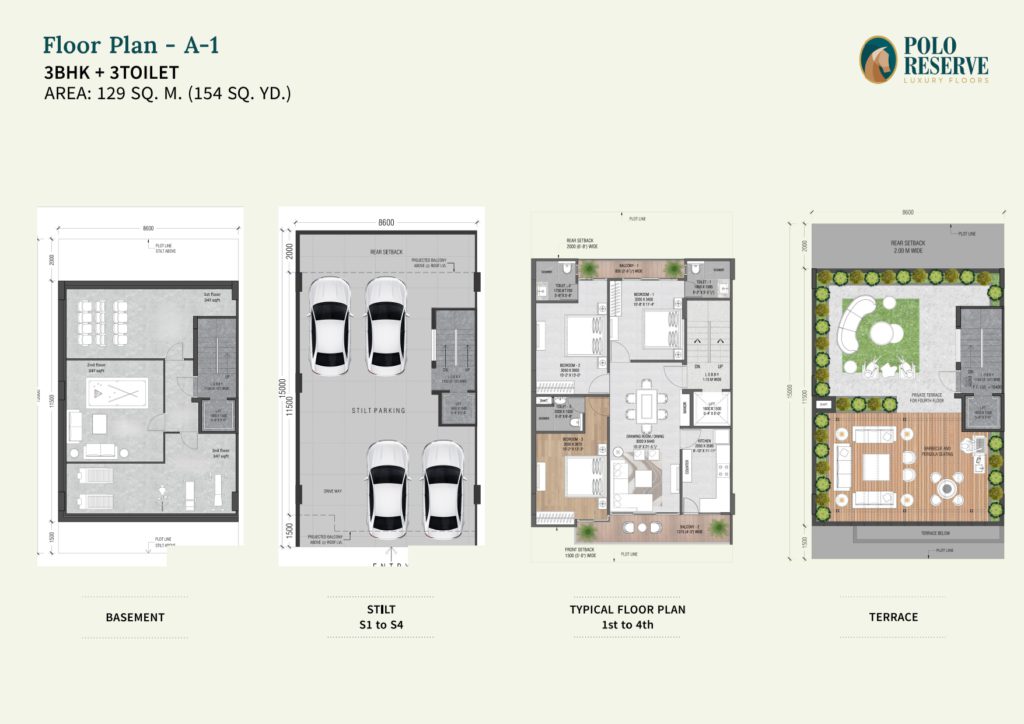 breez Polo Reserve (Phase-1) justplancoin floor plan type A1 154 sq.yd.
